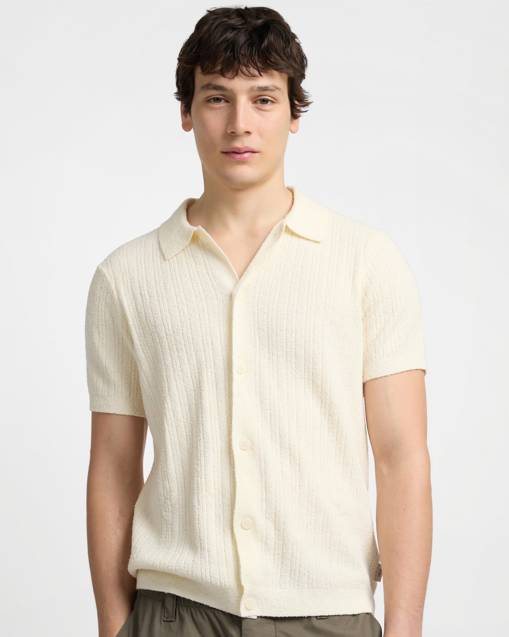 トップス yilon RIB ENSEMBLE BUTTON TOPS beige Boucle Rib Button Up Shirt – onia