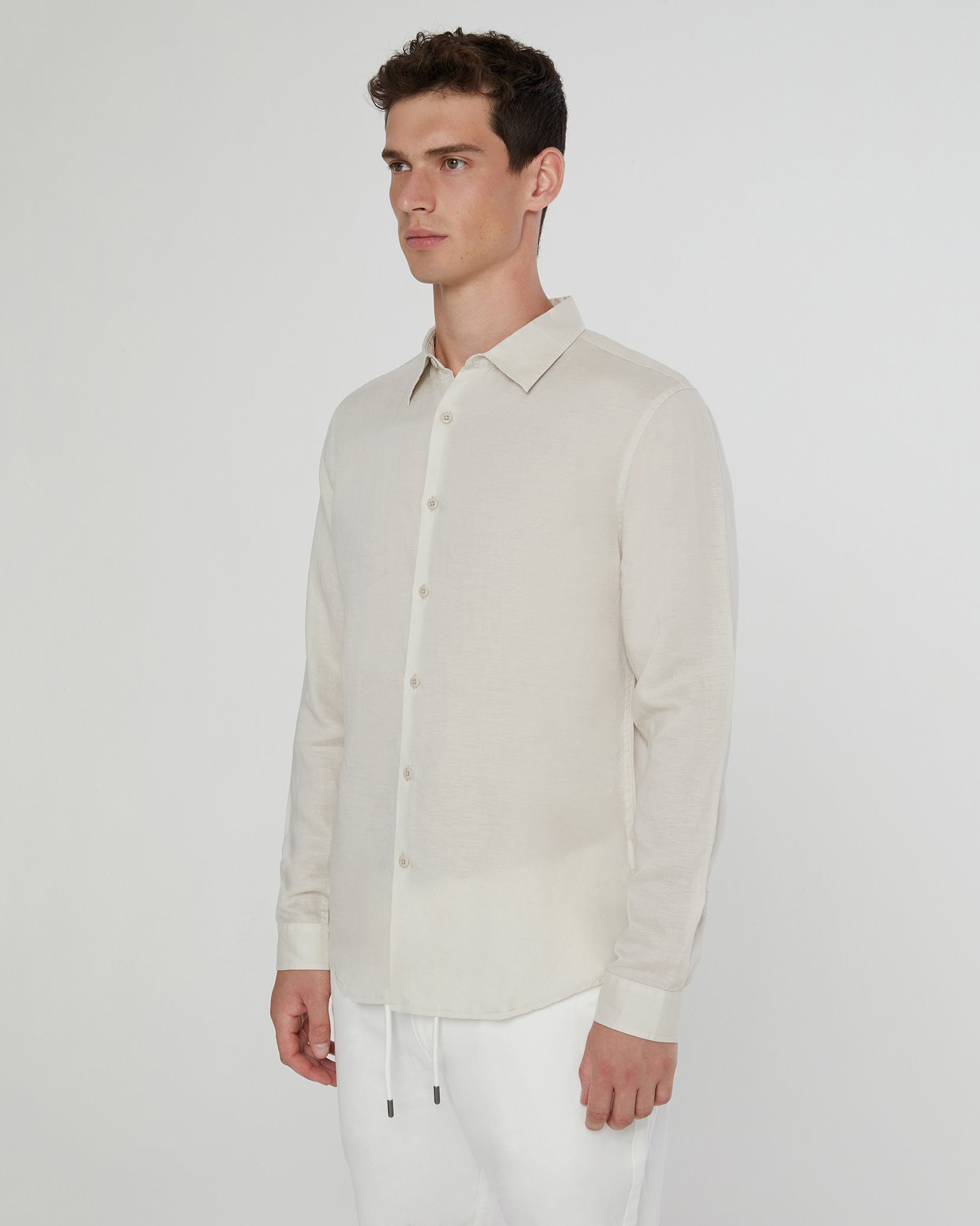 mens linen dress shirts long sleeve Men's White 100% Linen Long Sleeve Shirt - Size S