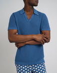Cotton Textured Johnny Collar Polo