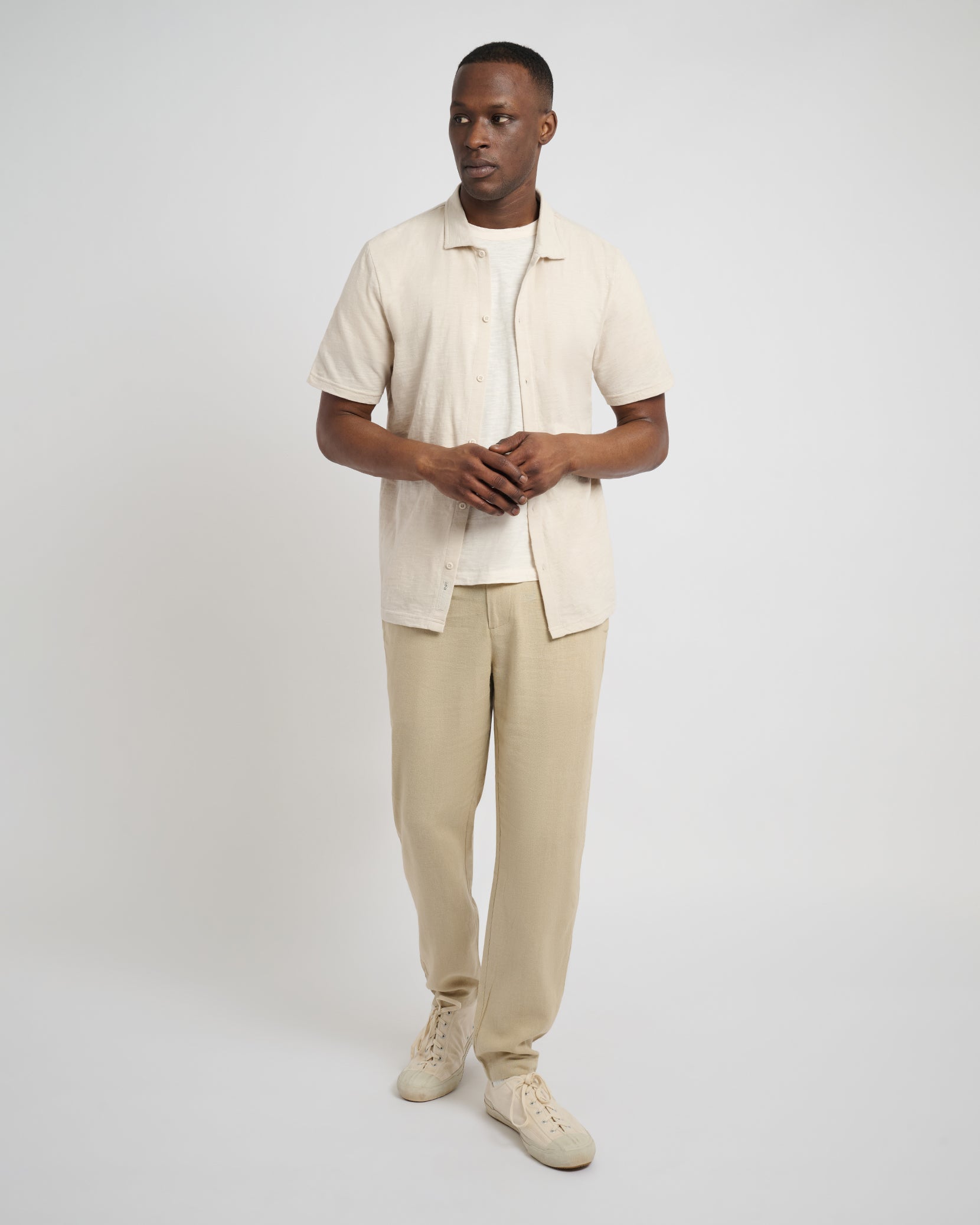 Button Front Elastic Linen Pant – onia