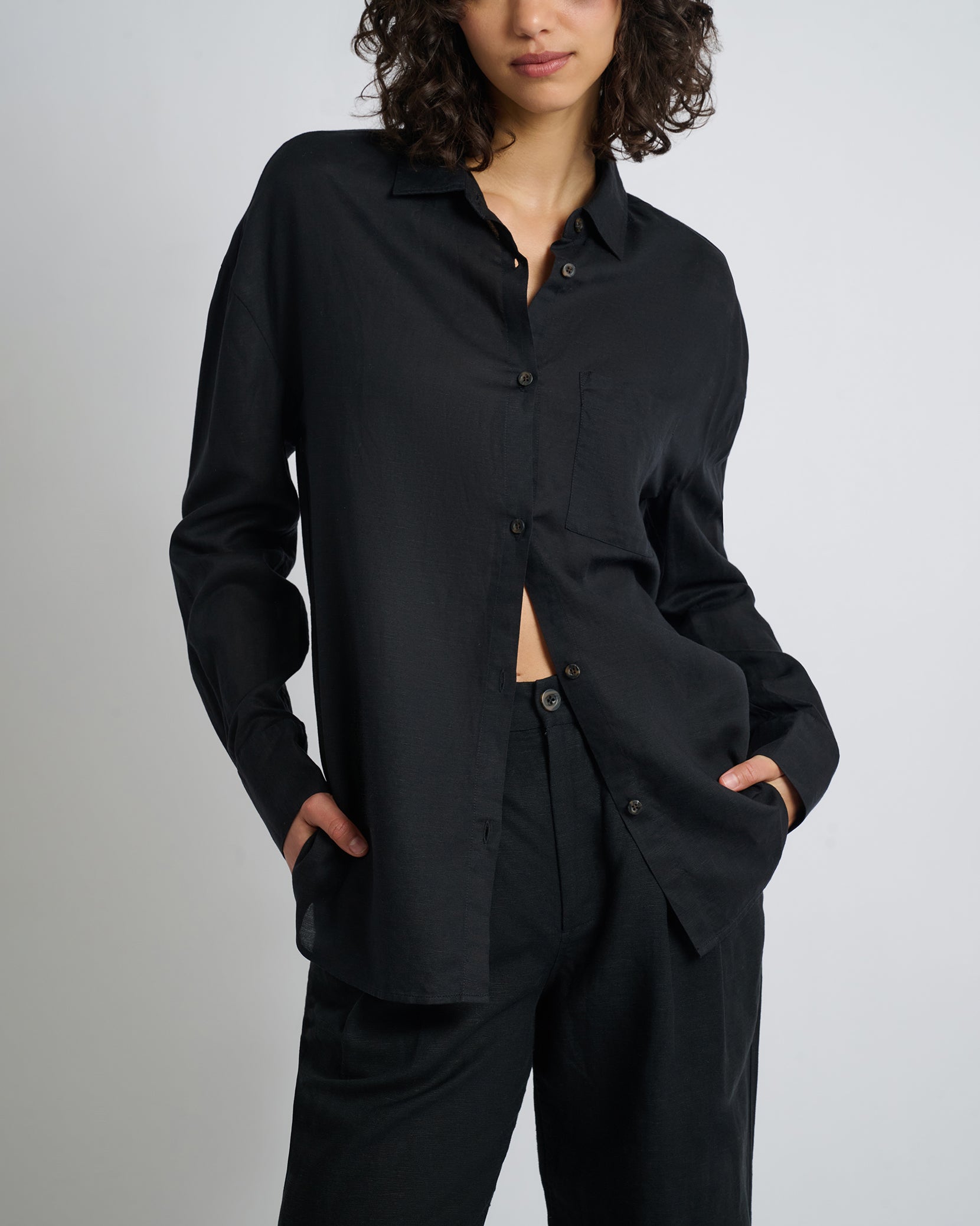 black linen dress shirt Air Linen Boyfriend Shirt – onia