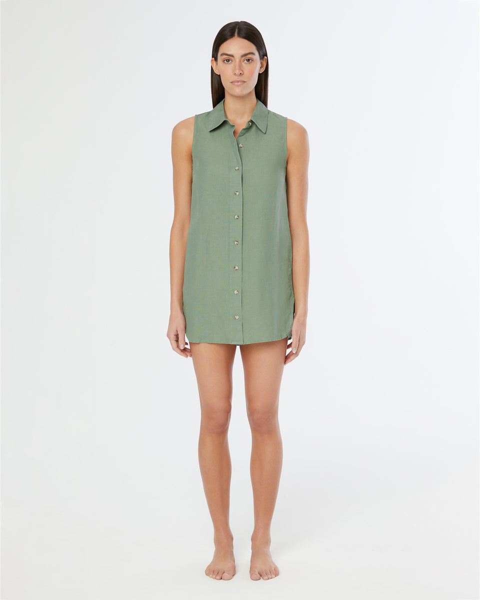Air Linen Sleeveless Shirtdress – onia Air Linen Sleeveless Shirtdress – onia