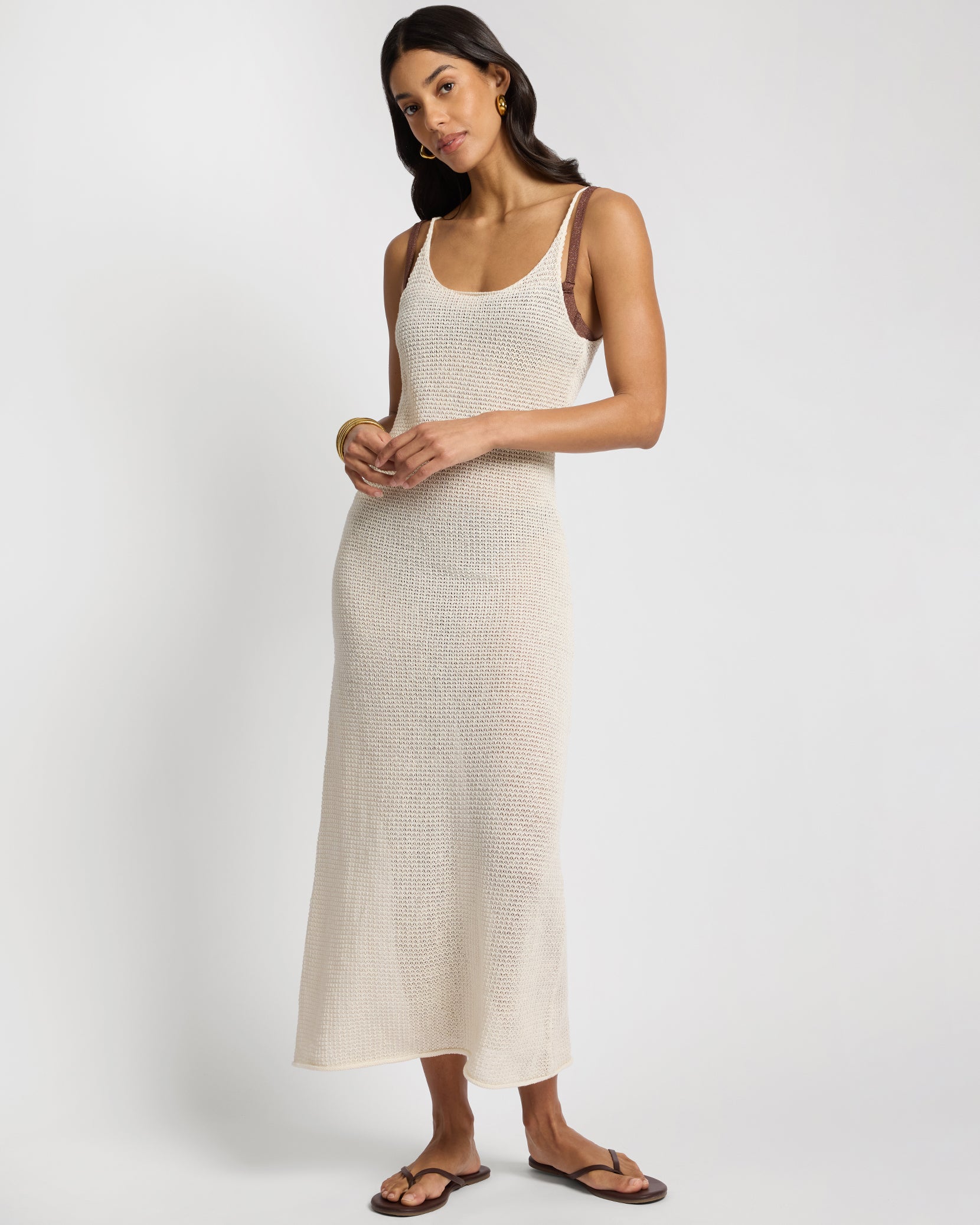 spaghetti strap sweater dress Textured Linen Sweater Scoop Maxi Dress – onia