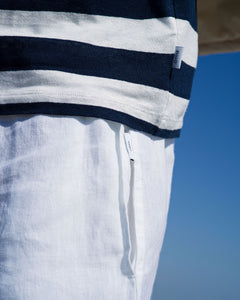 Linen Short Sleeve Pocket Tee in Navy White - 3 - Onia
