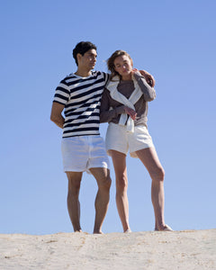 Linen Short Sleeve Pocket Tee in Navy White - 4 - Onia