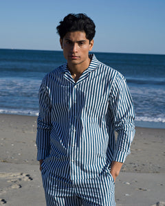 Poplin Home Long Sleeve Camp Shirt in Denim White - 3 - Onia