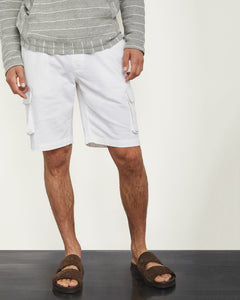Linen Pull-On Cargo Shorts in White - 4 - Onia