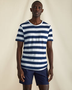 Linen Short Sleeve Pocket Tee in Navy White - 5 - Onia