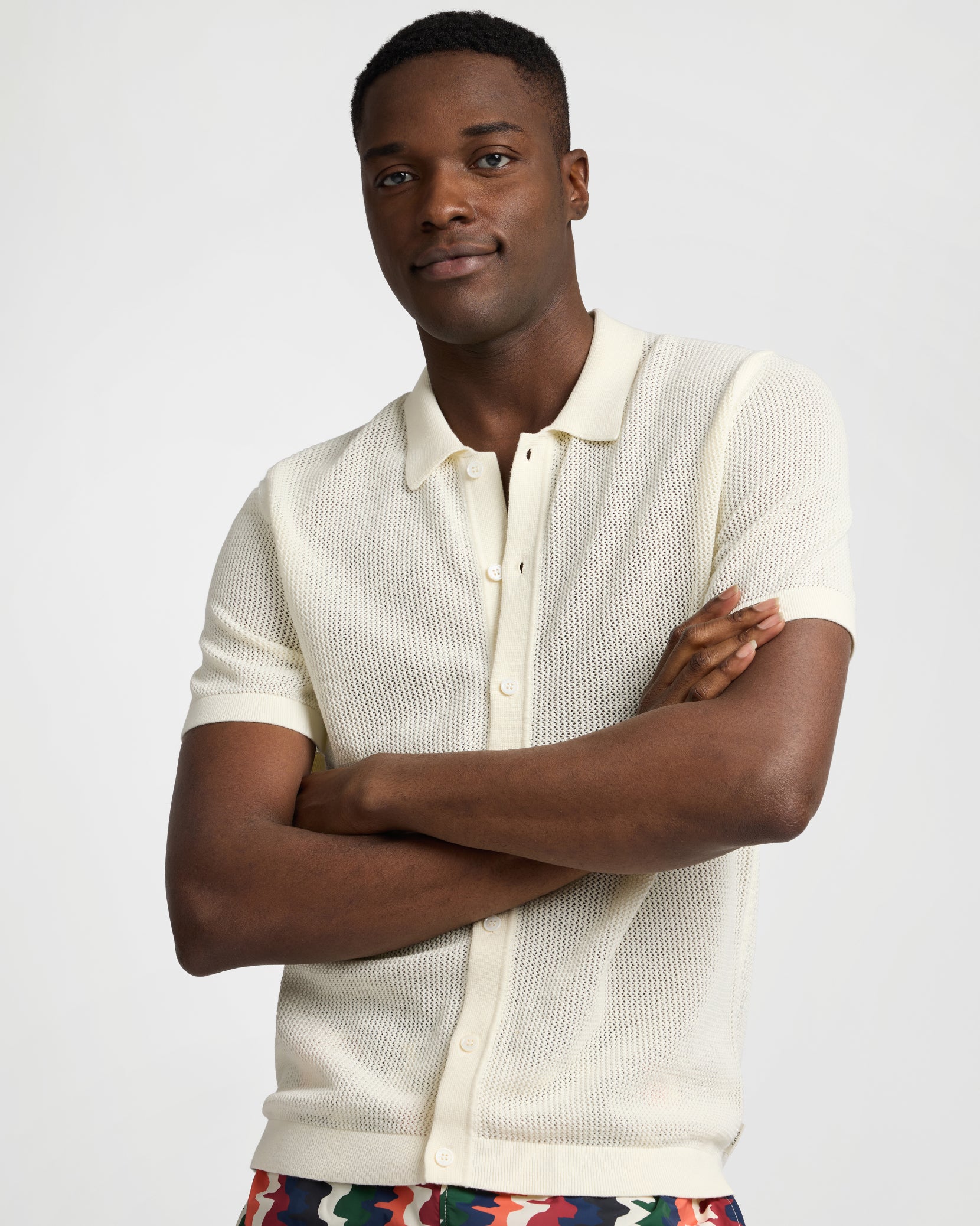 Crochet Knit Button Up Shirt