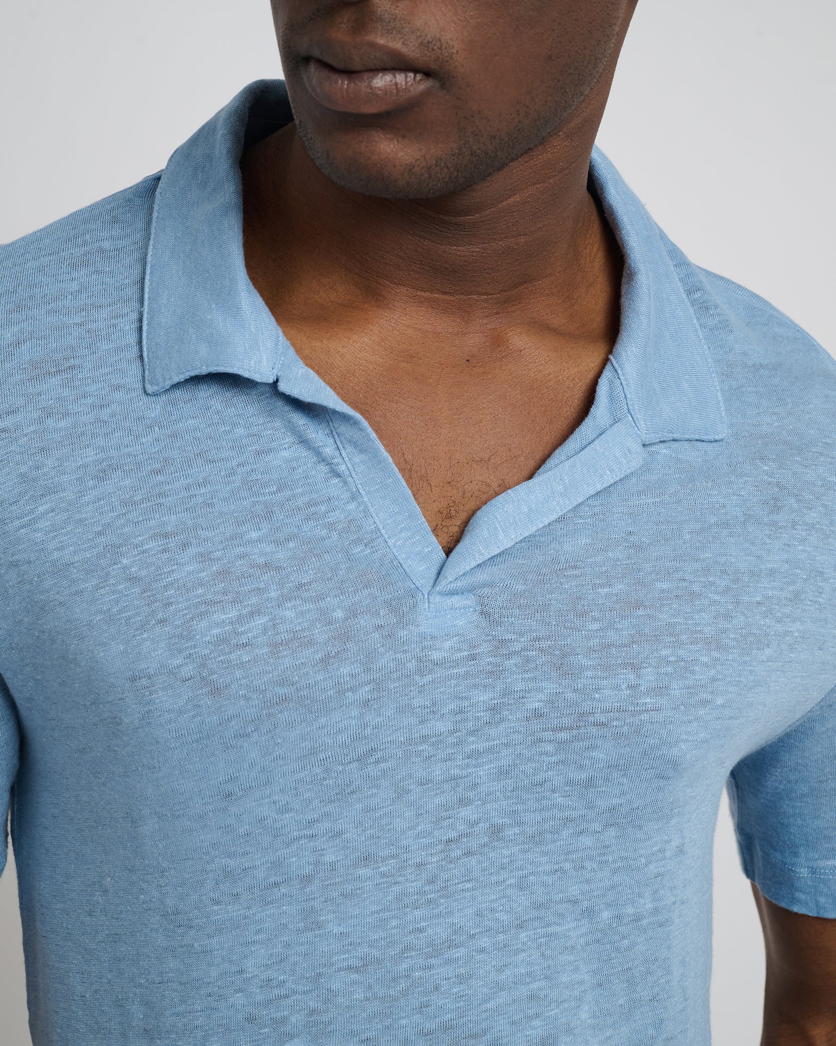 【2plan】Berna Linen Collar Knit Short Sleeve T-shirt Brunello Cucinelli Linen and Cotton Textured Rib Short
