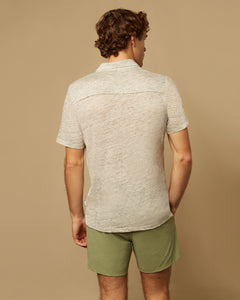 Short Sleeve Linen Polo in Heather Grey - 4 - Onia