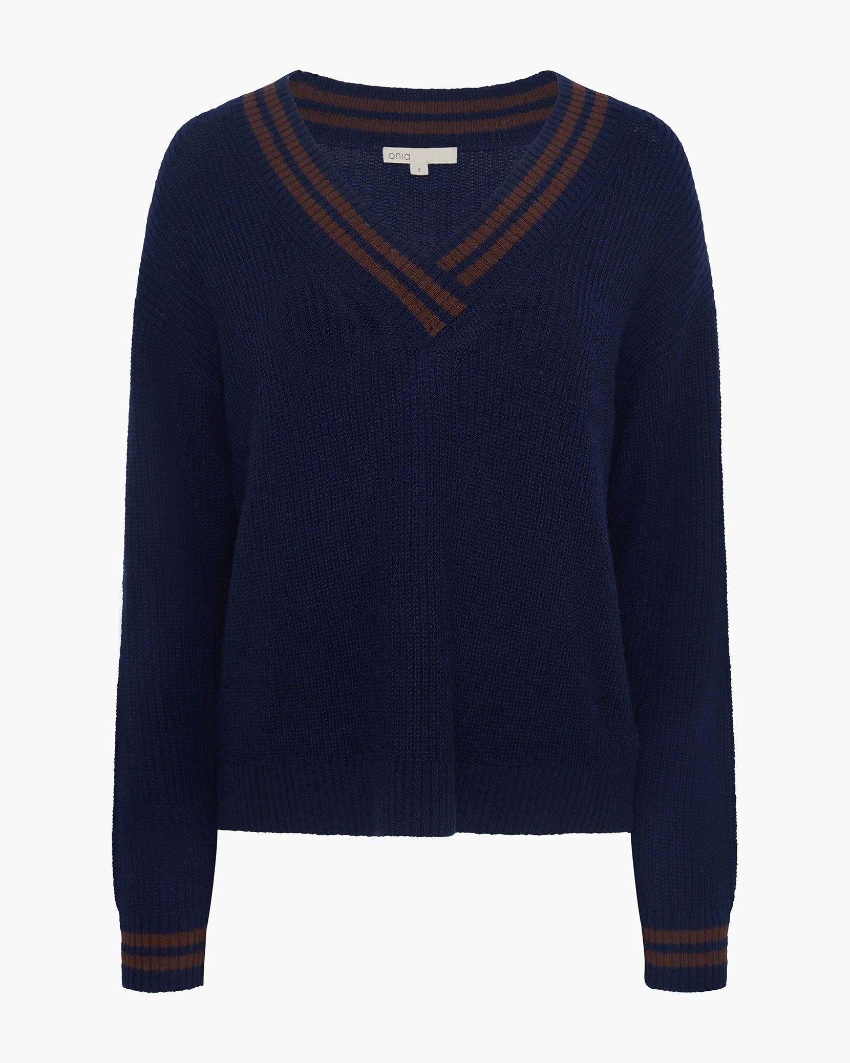 Deep V-neck Varsity Pullover Sweater