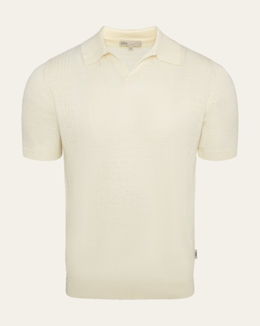 Linen Johnny Collar Polo Sweater