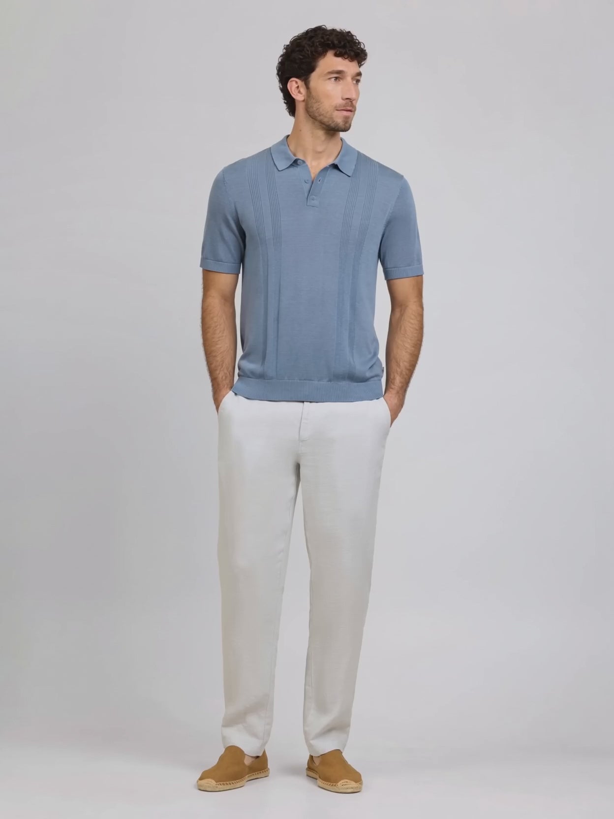 Silk Ribbed Knit Polo