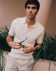 Silk Ribbed Knit Polo
