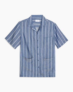 Air Linen Utility Camp Shirt in New-Blue-Stripe - 2 - Onia