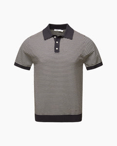 Cotton Textured Knit Polo in Gunmetal White - 1 - Onia