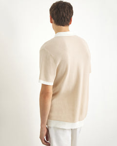 Cotton Textured Knit Polo in Khaki | Onia