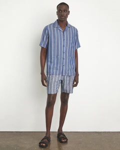 Air Linen Utility Camp Shirt in New-Blue-Stripe - 4 - Onia