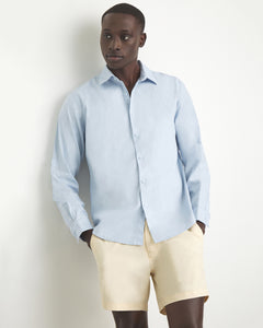 Linen Long Sleeve Roll-Up Shirt in Blue-Dream - 2 - Onia