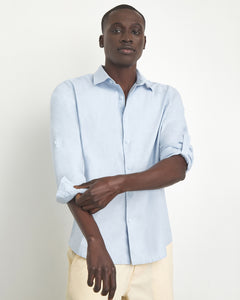 Linen Long Sleeve Roll-Up Shirt in Blue-Dream - 5 - Onia