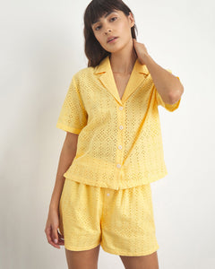 Camp Collar Eyelet Shirt in Honey - 1 - Onia