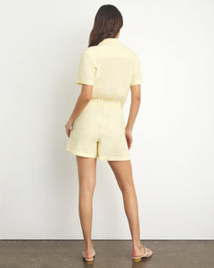 Camp Collar Linen Playsuit in Pale Yellow - 3 - Onia