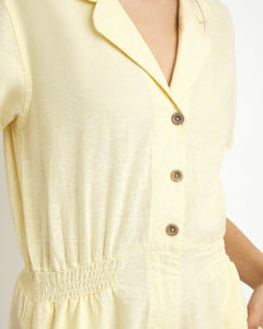 Camp Collar Linen Playsuit in Pale Yellow - 5 - Onia