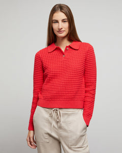 Macro Waffle Sweater Polo in True-Red - 1 - Onia