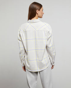 Flannel Oversized Shirt in Oat-Multi-Soft-Plaid - 4 - Onia