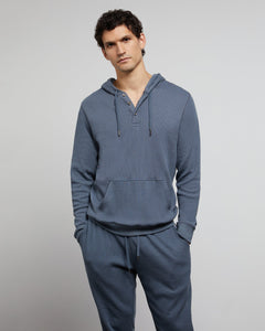 Waffle Half Button Hoodie in Stormy-Blue - 1 - Onia