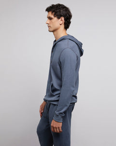 Waffle Half Button Hoodie in Stormy-Blue - 3 - Onia