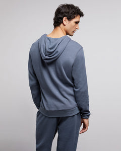 Waffle Half Button Hoodie in Stormy-Blue - 4 - Onia