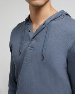 Waffle Half Button Hoodie in Stormy-Blue - 5 - Onia