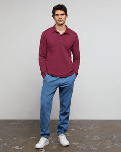 Classic Waffle Long Sleeve Polo in Vintage-Plum - 6 - Onia
