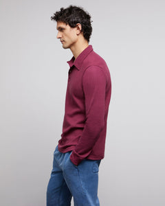 Classic Waffle Long Sleeve Polo in Vintage-Plum - 3 - Onia