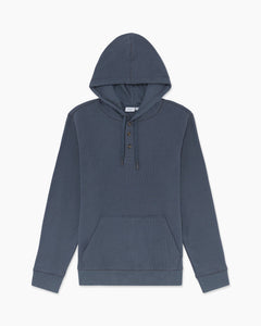 Waffle Half Button Hoodie in Stormy-Blue - 2 - Onia