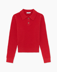 Macro Waffle Sweater Polo in True-Red - 2 - Onia