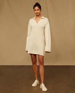 Cotton Waffle Sweater Polo Dress in Dove - 6 - Onia