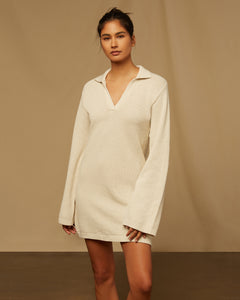 Cotton Waffle Sweater Polo Dress in Dove - 1 - Onia