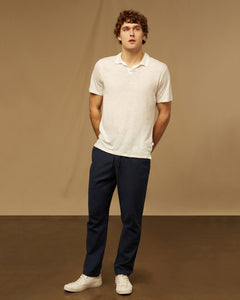 Short Sleeve Linen Polo in White - 6 - Onia