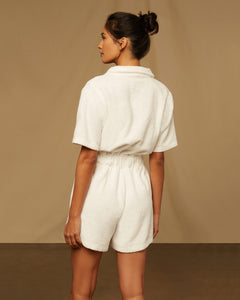 Towel Drawstring Playsuit in White - 7 - Onia