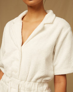 Towel Drawstring Playsuit in White - 4 - Onia