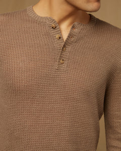 Linen Henley Sweater in Cashew - 5 - Onia