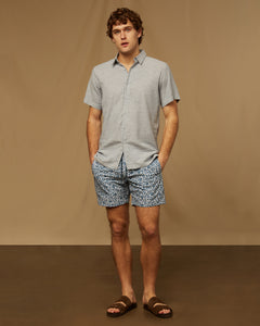 Stretch Linen Short Sleeve Shirt in Steel Chambray - 3 - Onia