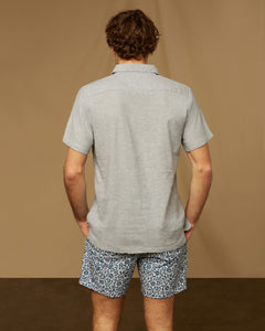 Stretch Linen Short Sleeve Shirt in Steel Chambray - 6 - Onia