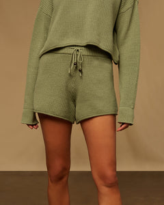 Cotton Waffle Sweater Pull On Short in Sage Green - 1 - Onia