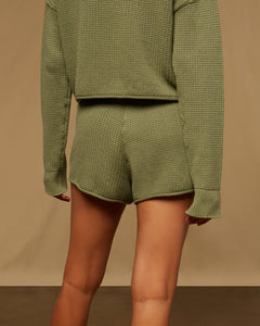 Cotton Waffle Sweater Pull On Short in Sage Green - 5 - Onia