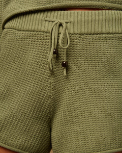 Cotton Waffle Sweater Pull On Short in Sage Green - 6 - Onia