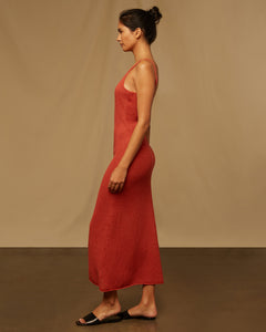 Textured Linen Sweater Scoop Maxi Dress in Burnt Ochre - 3 - Onia